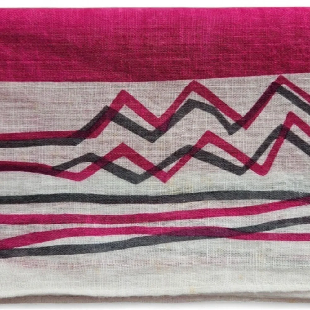 Abstract Issey Miyake Fuchsia and White Silk Handkerchief